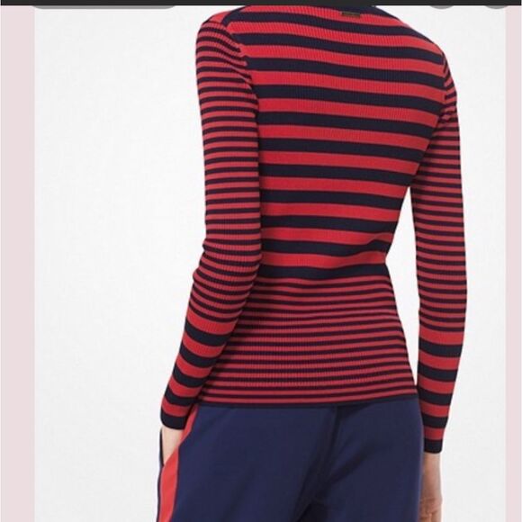 Michael Michael Kors Orange/Blue Stripped stretch Ribbed Knit Sweater - Picture 2 of 6